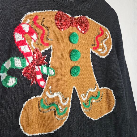 Forever 21 Black Crewneck Ugly Christmas Sweater Gingerbread Man - Picture 2 of 7